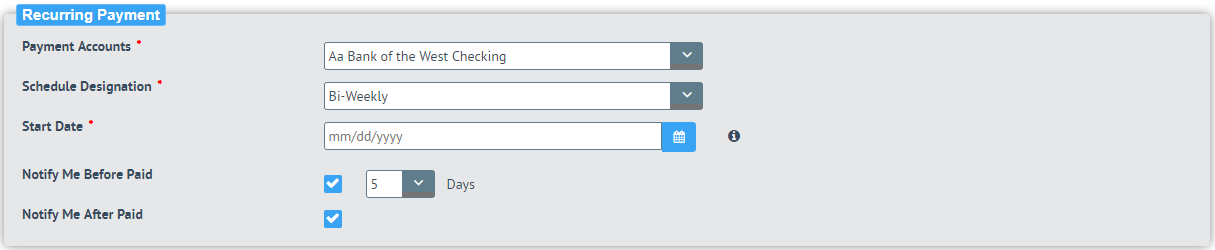 Recurring Bi-Weekly Payment Fields