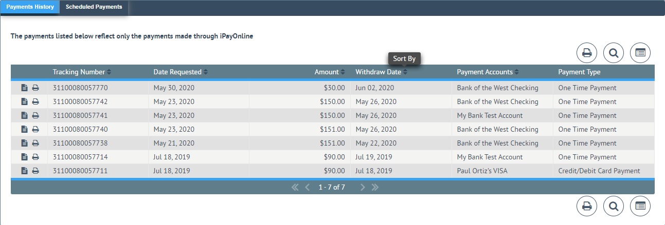 Sort Payment History